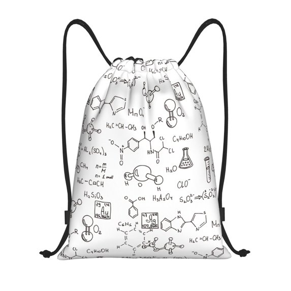 Kdxio Chemical Formulas Print Drawstring Backpack Bag,Waterproof Draw String Back Sack, Gym Drawstring Bags Swim Bag For Unisex