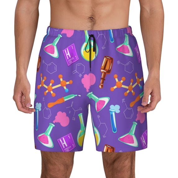Kdxio Chemistry Tools Print Men's Swim Trunks with Compression Liner 7 Inch Inseam Quick Dry Swim Shorts