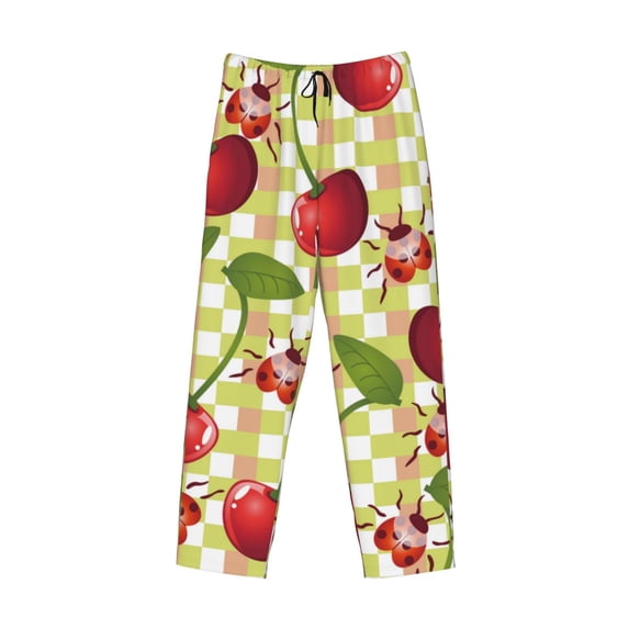 Kdxio Cherries and Ladybirds Print Men's Sleep Pajama Pant Lounge Pants with Pockets