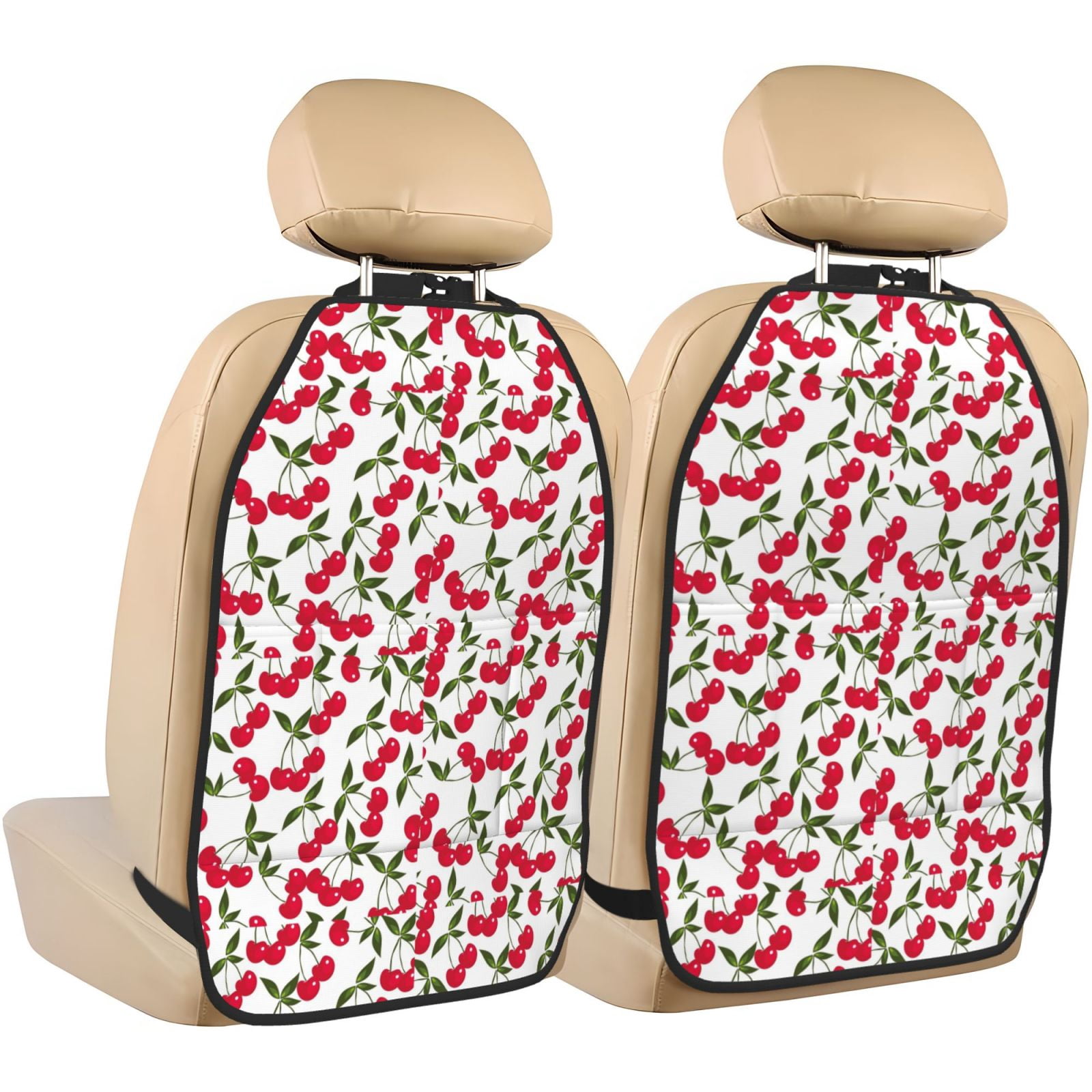 Kdxio Cherry_1 Print 2 Pack Car Kick Mat Seat Cover Back Protector Mat with Pockets for Organizer Backseat Protector and Storage Anti Kick Pad for Vehicles