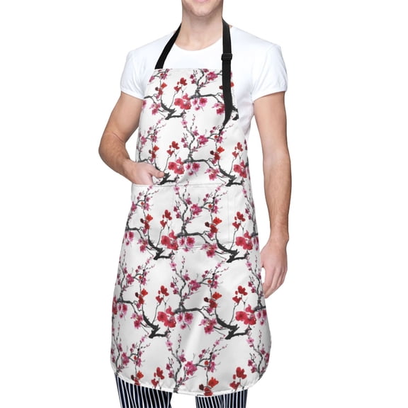 Kdxio Cherry Blossoms Apron with Pockets Adjustable Kitchen Aprons for Men Women Waterproof Aprons for Cooking,Drawing,Crafting, Baking Household Cleaning