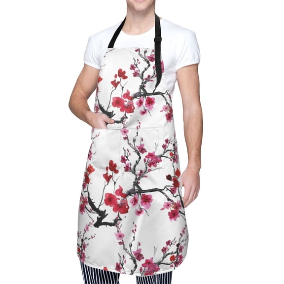 Kdxio Cherry Blossoms Apron with Pockets Adjustable Kitchen Aprons for Men Women Waterproof Aprons for Cooking,Drawing,Crafting, Baking Household Cleaning
