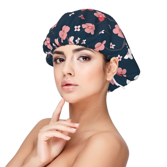 Kdxio Cherry Blossoms Pattern Satin Bonnet Silk Bonnet Hair Bonnet for Sleeping Hair Bonnets for Women Curly Natural Hair