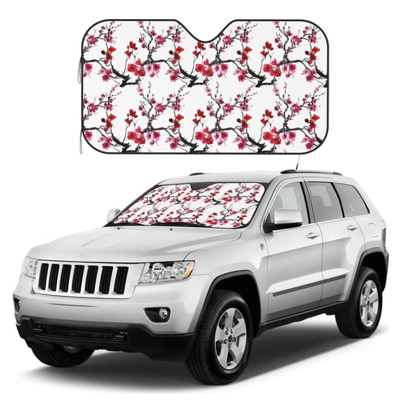 Kdxio Cherry Blossoms Print Windshield Sun Shade, Foldable Sun Blocker for Car,Truck,SUV Automotive Interior Sun Protection,Reflective Shade for Front Windshield(Small)