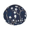 thumbnail image 1 of Kdxio Cherry Blossoms on Navy Background Print Shower Cap for Women,Elastic and Reusable,Double Waterproof Layers Bathing Hat, 1 of 9