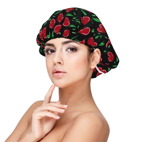 Kdxio Cherry Pattern Satin Bonnet Silk Bonnet Hair Bonnet for Sleeping Hair Bonnets for Women Curly Natural Hair
