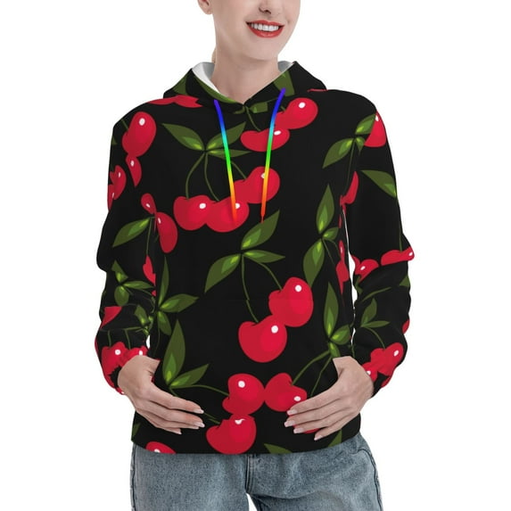 Kdxio Cherry Print Womens Oversized Hoodies Sweatshirts Hooded Pullover Tops Sweaters Casual-Large