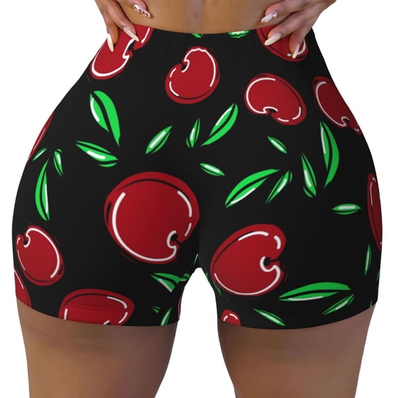 Kdxio Cherry Print Workout Shorts for Women Seamless Soft Smooth Gym Yoga Scrunch Active Shorts