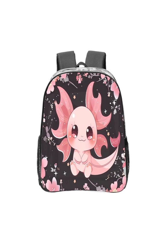 Chibi Axolotl Sakura Fantasy Clear Backpack, Transparent Bookbag for School for Women Men, Capacity Clear Bag for College, Travel