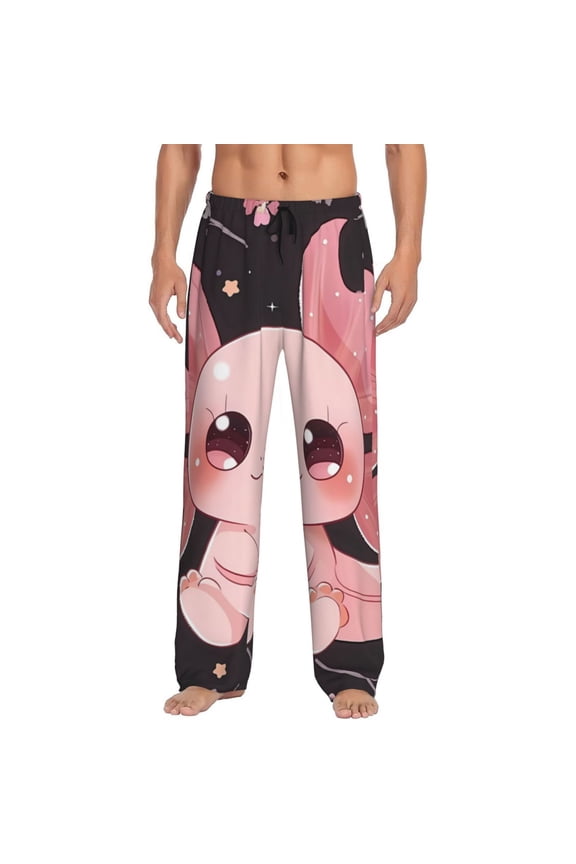 Chibi Axolotl Sakura Fantasy Print Men's Sleep Pajama Pant Lounge Pants with Pockets-Large