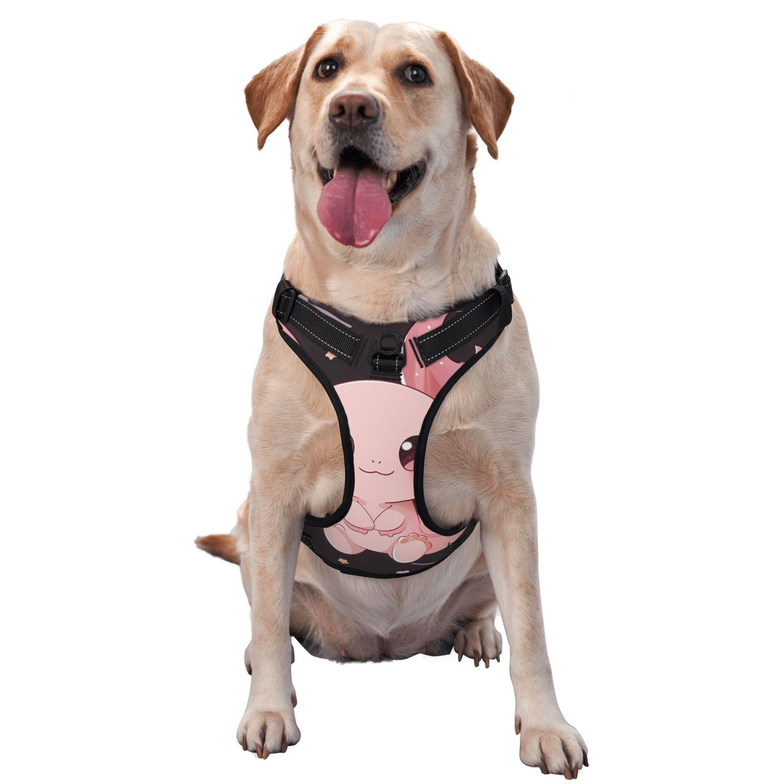 Kdxio Chibi Axolotl Sakura Fantasy Print No Pull Dog Harness Adjustable Reflective Oxford Easy Control Medium Large Dog Harness for Training and Everyday-Large