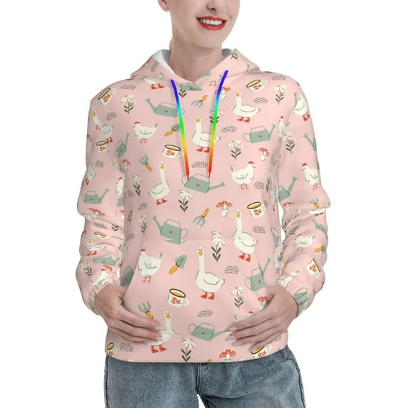 Kdxio Chicken And Goose Print Womens Oversized Hoodies Sweatshirts Hooded Pullover Tops Sweaters Casual-Large