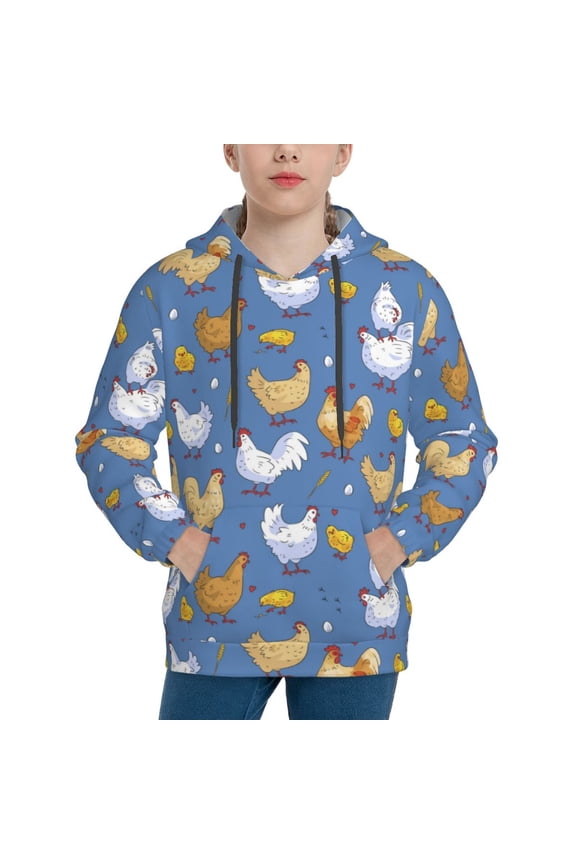Chicken Family Pattern Boys Athletic Unisex Boys Girls Hoodie with Pocket Sweatshirts-Medium