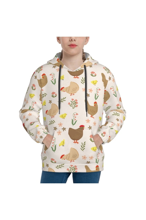 Chicken Family Pattern Boys Athletic Unisex Boys Girls Hoodie with Pocket Sweatshirts-Small