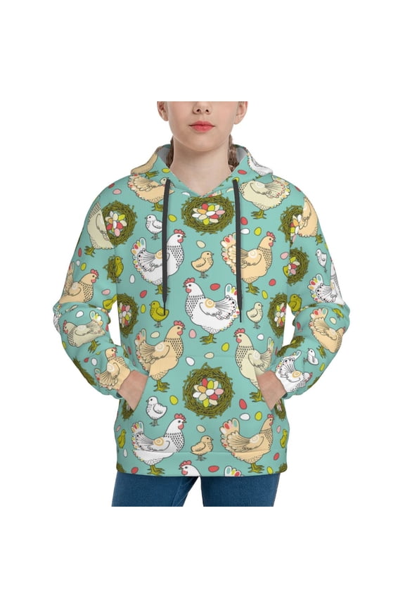 Chicken Laying Eggs Pattern Boys Athletic Unisex Boys Girls Hoodie with Pocket Sweatshirts-Medium