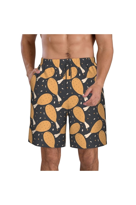 Chicken Legs Pattern Mens Casual Shorts - Drawstring Summer Beach Sports Shorts for Men