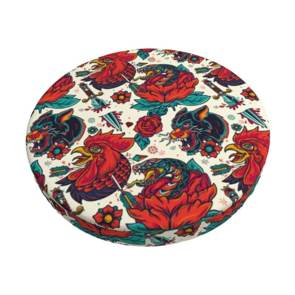 Kdxio Chicken Print Stool Covers Round,Stretch Round Bar Stool Covers Washable Bar Stool Cushion Slipcover for 12-15 Inch Chair