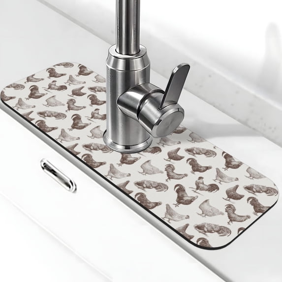 Kdxio Chickens Pattern Non-Slip Diatom Mud Faucet Drain Pad,Self Absorbent Mat for Kitchen Sink for Variety Kitchen & Bathroom Countertops