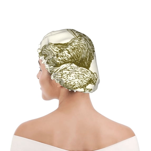 Kdxio Chickens Print Shower Cap for Women,Elastic and Reusable,Double Waterproof Layers Bathing Hat