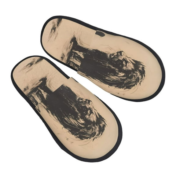 Kdxio Child And Lion Sketch Pattern Slippers for Women Memory Foam Fuzzy House Slippers Bedroom Non-slip Warm Womens Slippers