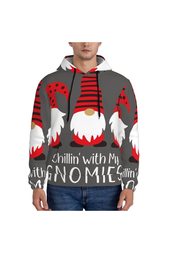Chillin with My Gonme Print Mens Casual Hooded Collar Drawstring Hoodies Pullover Sweatshirts Casual Long Sleeve Shirts-Large