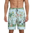 thumbnail image 1 of Kdxio Chinoiserie Floral Palm Tree Print Mens Sleep Shorts Bottoms Soft Comfy Pajama Wear Pants with Drawstring Pockets, 1 of 7