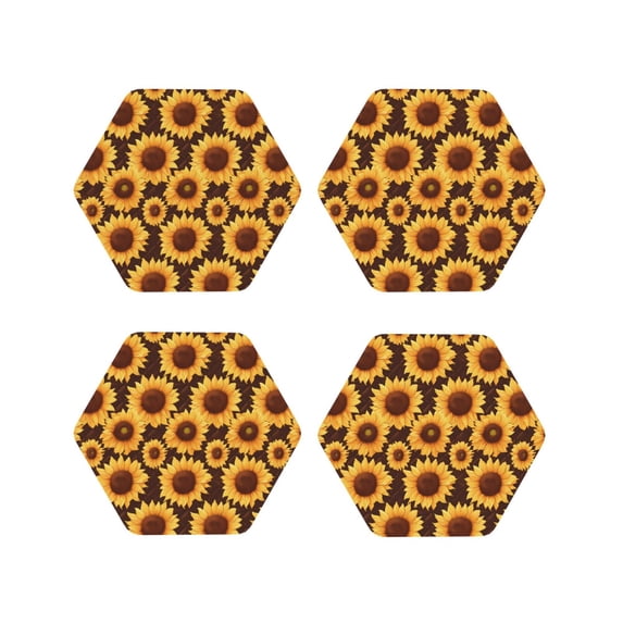 Kdxio Chocolate Plaid Sunflower Funny Coasters,4 Pcs Leather Coasters,Housewarming Gifts,Protect Furniture from Water Marks Scratch and Damage