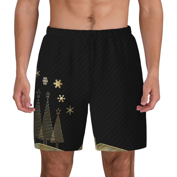 Kdxio Christmas Black Digital Paper Print Men'S Swim Trunks With Compression Liner 7 Inch Inseam Quick Dry Swim Shorts
