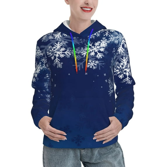Kdxio Christmas Blue Print Womens Oversized Hoodies Sweatshirts Hooded Pullover Tops Sweaters Casual-X-Large