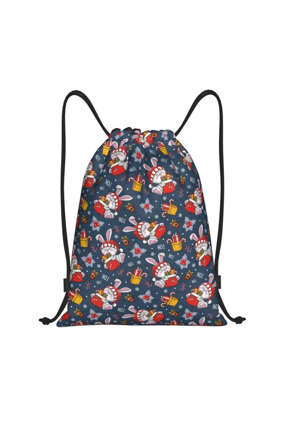 Christmas Bunny A Print Drawstring Backpack Bag,Waterproof Draw String Back Sack, Gym Drawstring Bags Swim Bag For Unisex