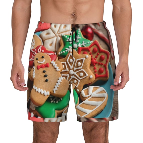 Kdxio Christmas Cookies Print Men'S Swim Trunks With Compression Liner 7 Inch Inseam Quick Dry Swim Shorts