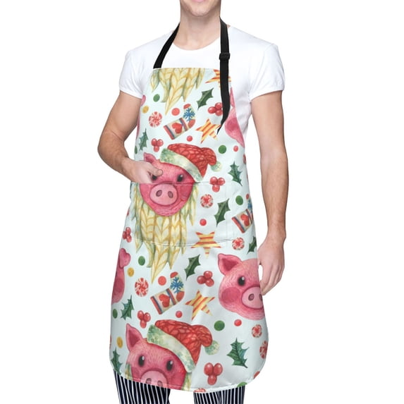 Kdxio Christmas Cute Pigs Apron with Pockets Adjustable Kitchen Aprons for Men Women Waterproof Aprons for Cooking,Drawing,Crafting, Baking Household Cleaning