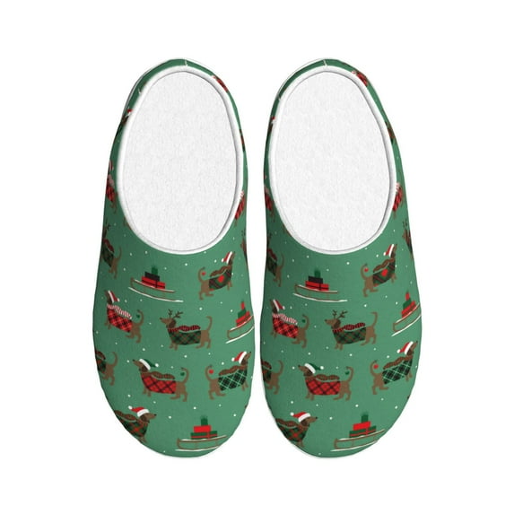 Kdxio Christmas Dachshund Women's Men's Slippers Plush Slip-On House Slipper for Winter Indoor Soft Cushion Non-slip Fluffy Slides Slippers-46/47