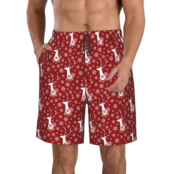 Kdxio Christmas Deer Head Pattern Mens Casual Shorts - Drawstring Summer Beach Sports Shorts for Men