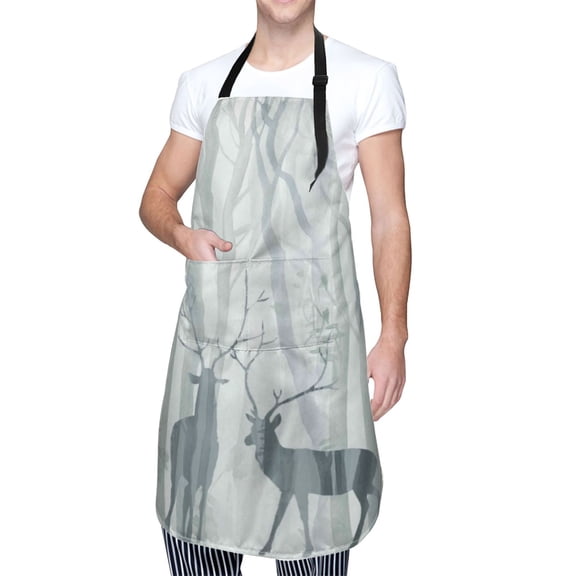 Kdxio Christmas Deer Pattern Apron with Pockets Adjustable Kitchen Aprons for Men Women Waterproof Aprons for Cooking,Drawing,Crafting, Baking Household Cleaning