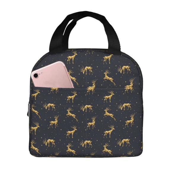 Kdxio Christmas Deers Print Insulated Lunch Bag,Reusable Tote Lunch Box for Women Men,Leakproof Cooler Lunch Bags for Work Office Travel Picnic