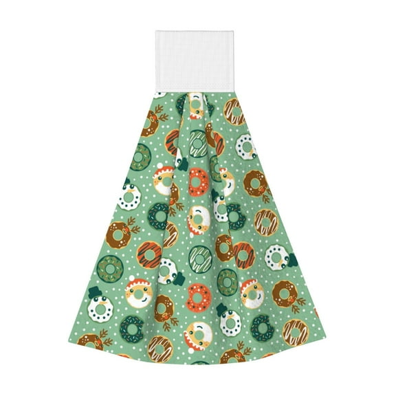 Kdxio Christmas Donuts Hand Towel with Loop Hanging Towel Absorbent Tie Towels for Kitchen Tea Bar Bathroom Decor