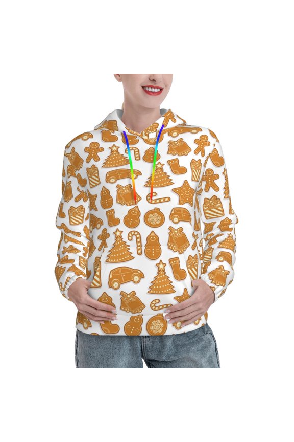 Christmas Elements Print Womens Oversized Hoodies Sweatshirts Hooded Pullover Tops Sweaters Casual-X-Large