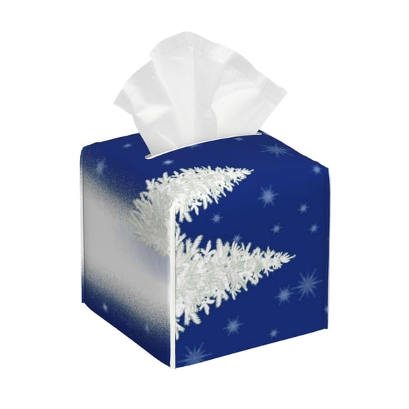 Kdxio Christmas Fir Tree Print Tissue Box Cover,Square Decorative PU Leather Facial Paper Case Organizer Holder Dispenser for Bathroom,Night Stands,Desk,Car 5.2''X5.2''X5.2''