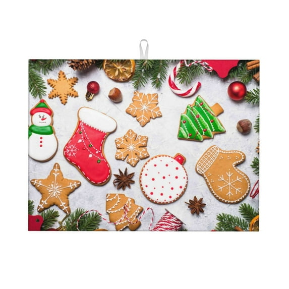 Kdxio Christmas Gingerbread Cookies for Dish Drying Mat,24*18 inch Absorbent Dish Drainer Kitchen Counter,Large Size Dish Drying Pad for Countertops,Draining Racks