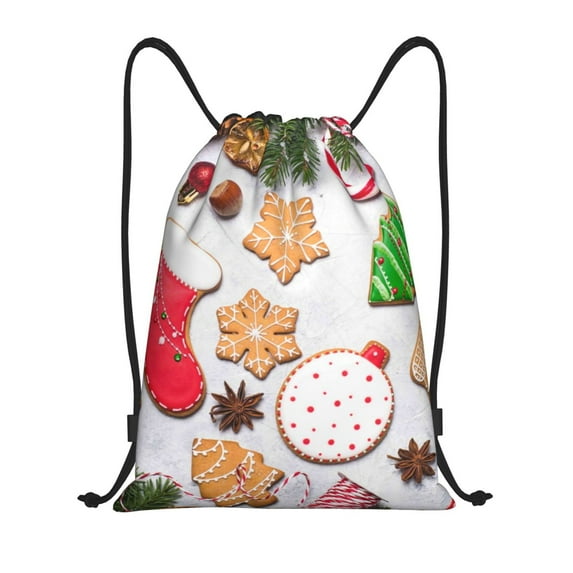 Kdxio Christmas Gingerbread Cookies Print Drawstring Backpack Bag,Waterproof Draw String Back Sack, Gym Drawstring Bags Swim Bag For Unisex