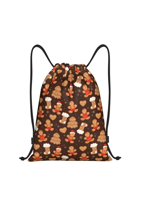 Christmas Gingerbread Cookies Print Drawstring Backpack Bag,Waterproof Draw String Back Sack, Gym Drawstring Bags Swim Bag For Unisex