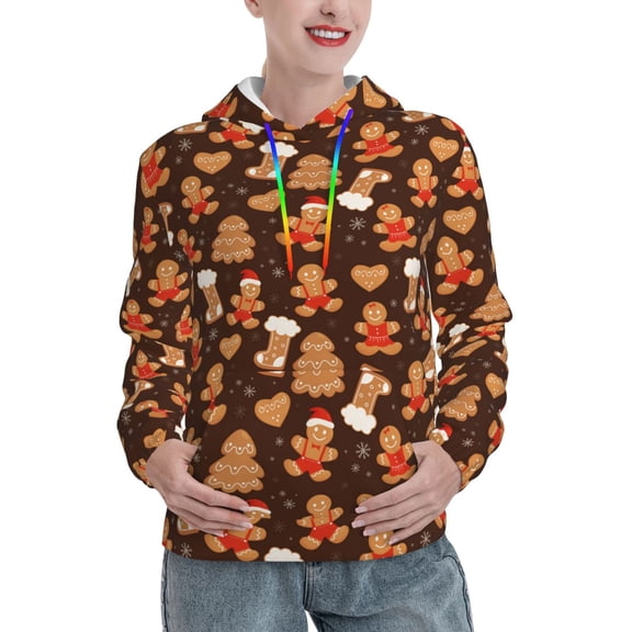 Kdxio Christmas Gingerbread Cookies Print Womens Oversized Hoodies Sweatshirts Hooded Pullover Tops Sweaters Casual-Medium