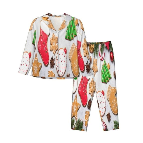 Kdxio Christmas Gingerbread Cookies Women's Pajama Sets Long Sleeve Button Down Sleepwear Nightwear Soft Pjs Lounge Sets-XX-Large