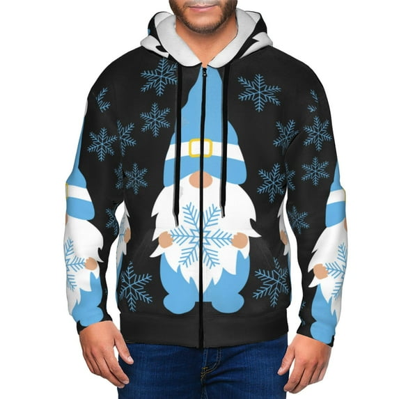 Kdxio Christmas Gnome Snowflake Print Men Hoodies Casual Hoodies for Men with Zip Pockets Full Zip Long Sleeve Sweatshirt Sports Hooded Jacket-X-Large
