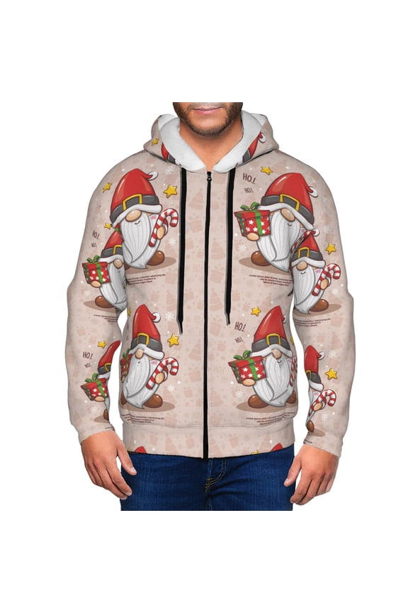 Christmas Gnome star Print Men Hoodies Casual Hoodies for Men with Zip Pockets Full Zip Long Sleeve Sweatshirt Sports Hooded Jacket-Medium