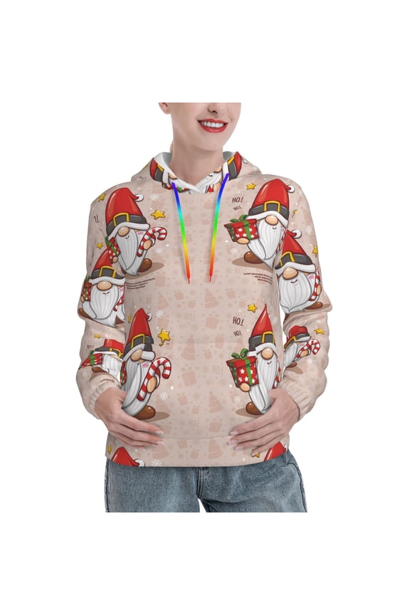 Christmas Gnome star Print Womens Oversized Hoodies Sweatshirts Hooded Pullover Tops Sweaters Casual-Medium