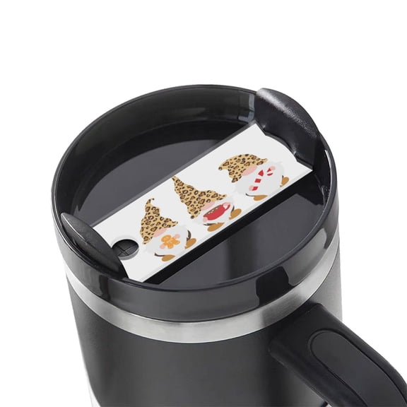 Kdxio Christmas Gnomes In Leopard Name Plate Compatible Stanley Cups Name Tag Acrylic Nameplate Tumbler Lid Topper for Cup Accessories