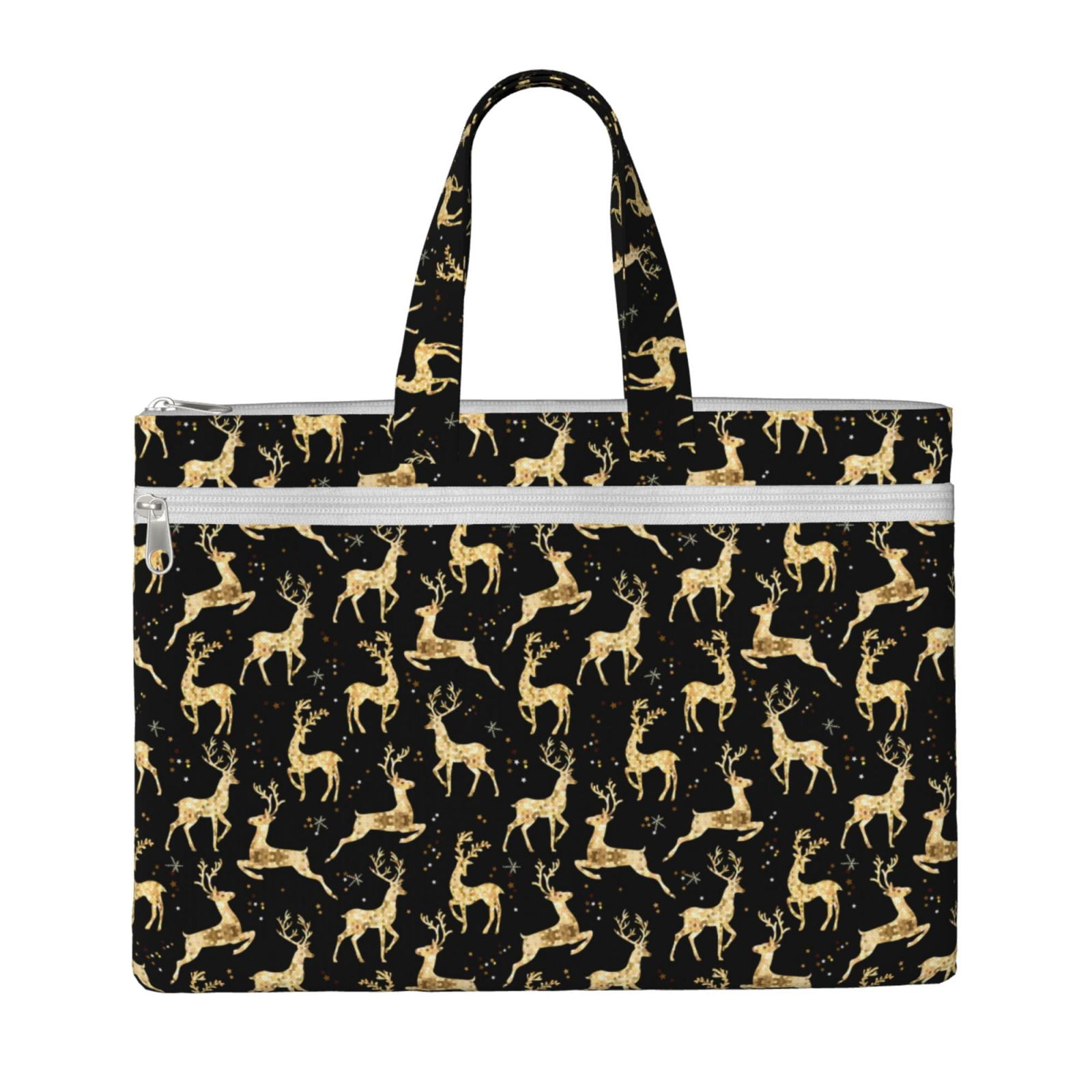Kdxio Christmas Gold Deers File Tote Document Bag Business Briefcase Bag Document Organizer Tote Briefcase for Letter A4 Files Business Teacher Office Bag