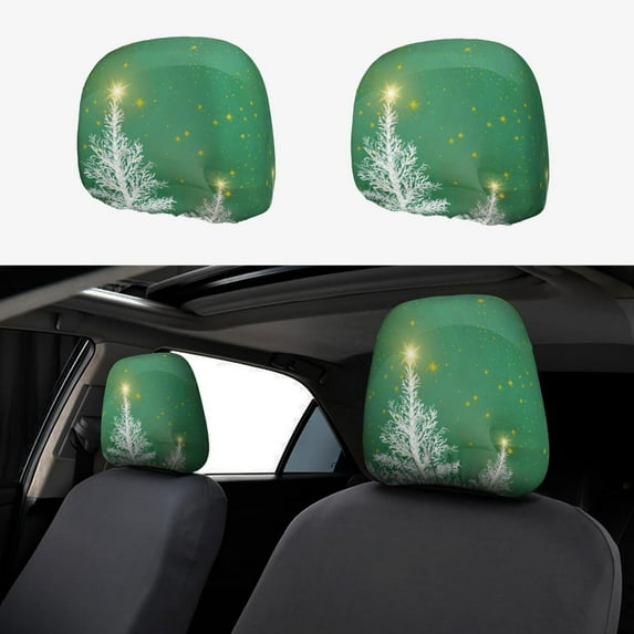 Kdxio Christmas Green Pattern Print 2 Piece Car Head Rest Covers Set Auto Front/Rear Seats Headrest Cover Universal Fit Most Cars,Sedan, SUV